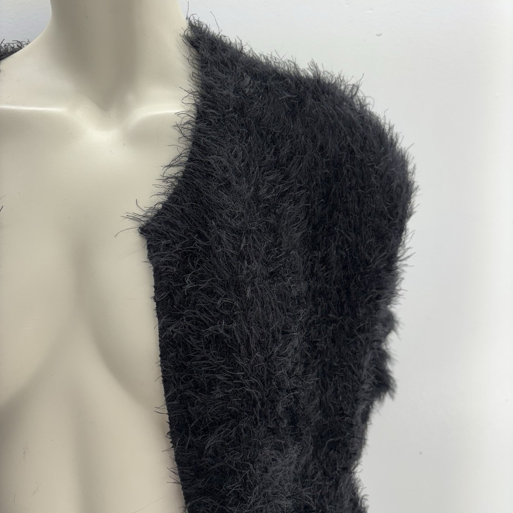 Black Fuzzy Open Front Mohair Look Oversized Cardigan Sweater Grunge Kurt Cobain - Picture 2 of 9